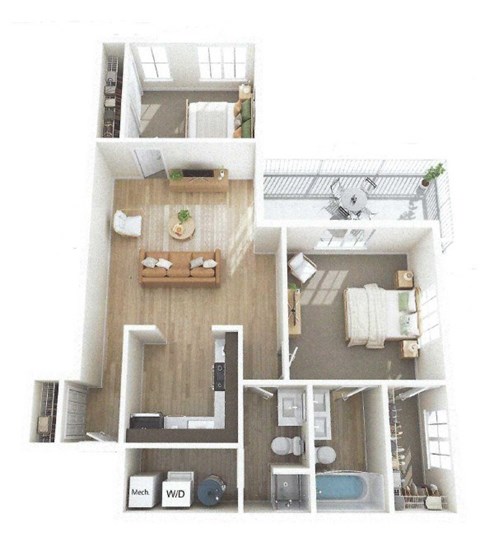 Floor plan for 2 beds, 2 baths, 1088 sqft